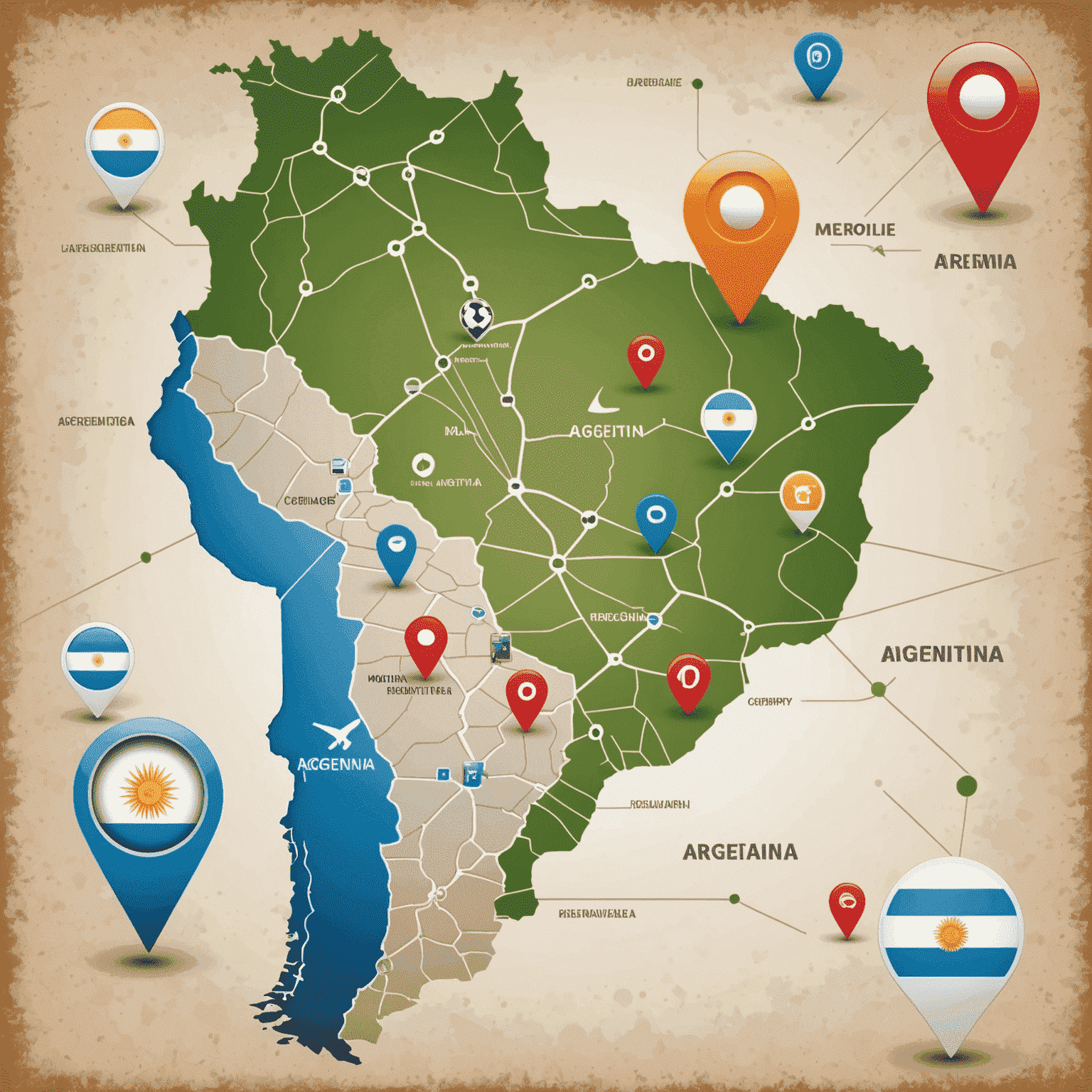 Mapa de Argentina con iconos de señal móvil