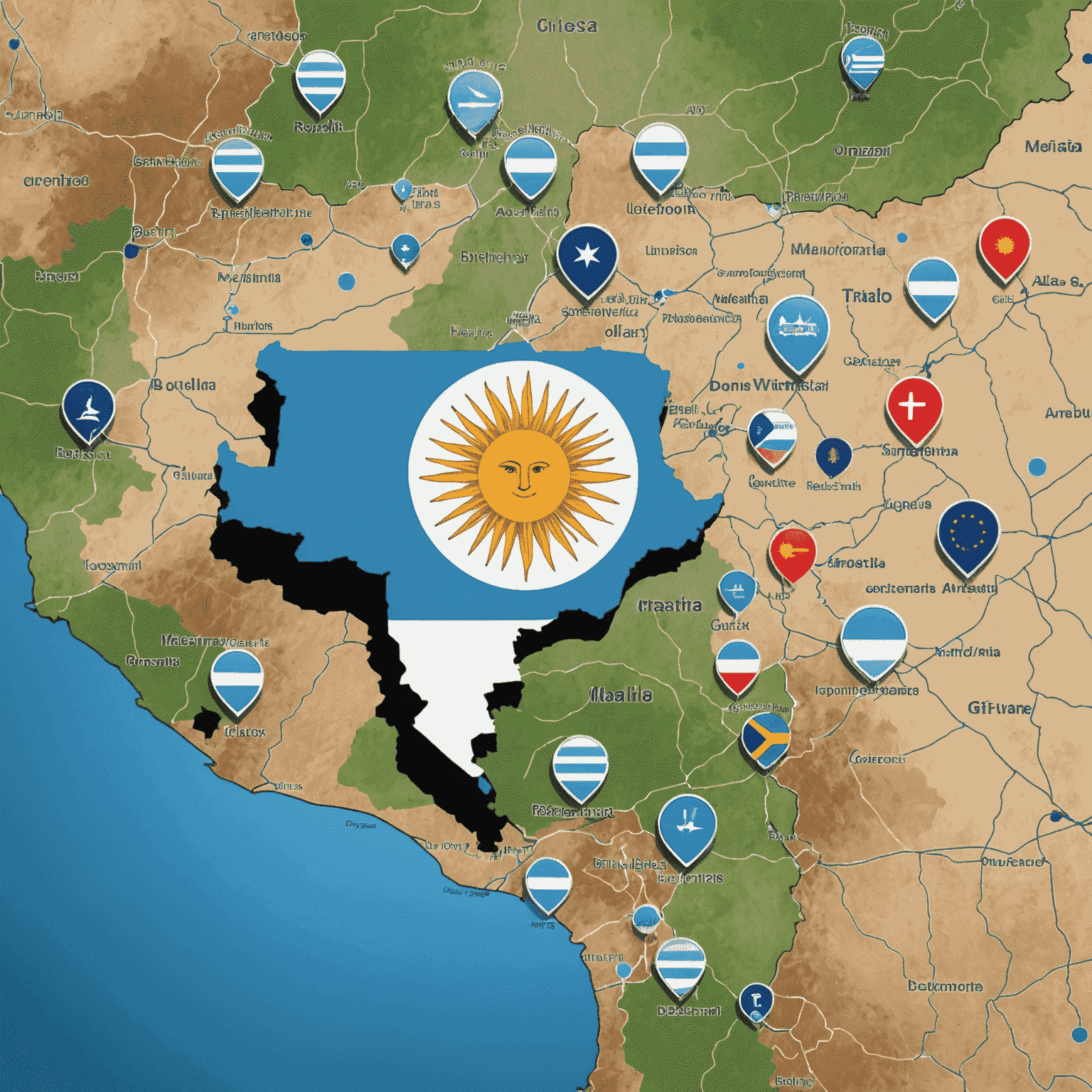 Mapa de Argentina con logotipos de los principales operadores móviles superpuestos, representando su cobertura en todo el país