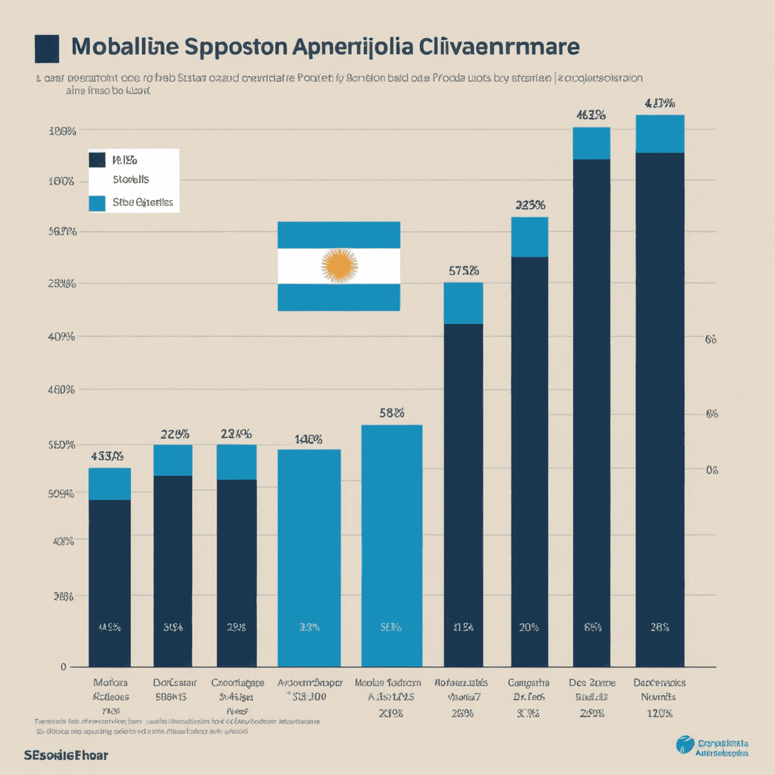 Gráfico de barras que compara el porcentaje de cobertura de la población por operador móvil en Argentina